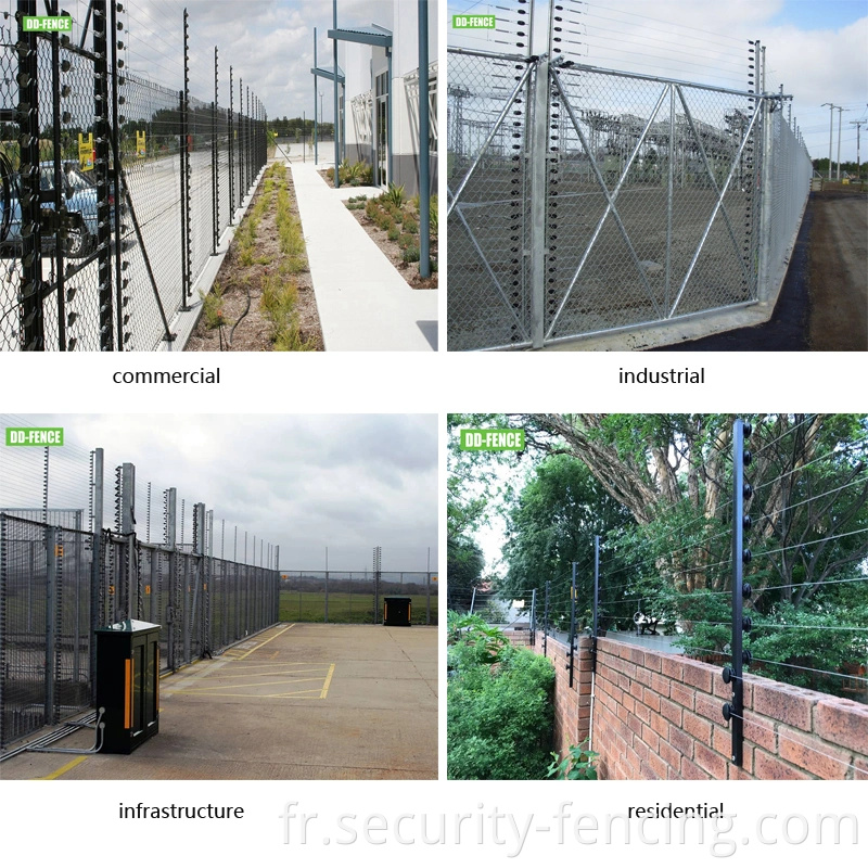 Clôture électrique à haute tension Fence Barrière physique Support 4, 8, 12, lignes de clôture électrique avec certification CE pour la zone commerciale de l'aéroport de l'industrie de l'industrie de la villa